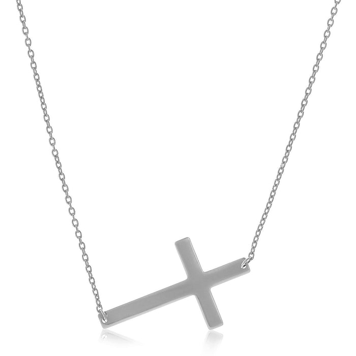 14k White Gold Plain Cross Motif Necklace by Avera Group