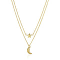 14k Yellow Gold Double-Strand Chain Necklace with Puff Moon and Star by Avera Group