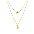 14k Yellow Gold Double-Strand Chain Necklace with Puff Moon and Star by Avera Group