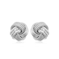 14k White Gold Love Knot with Ridge Texture Earrings by Avera Group