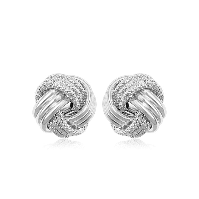14k White Gold Love Knot with Ridge Texture Earrings by Avera Group