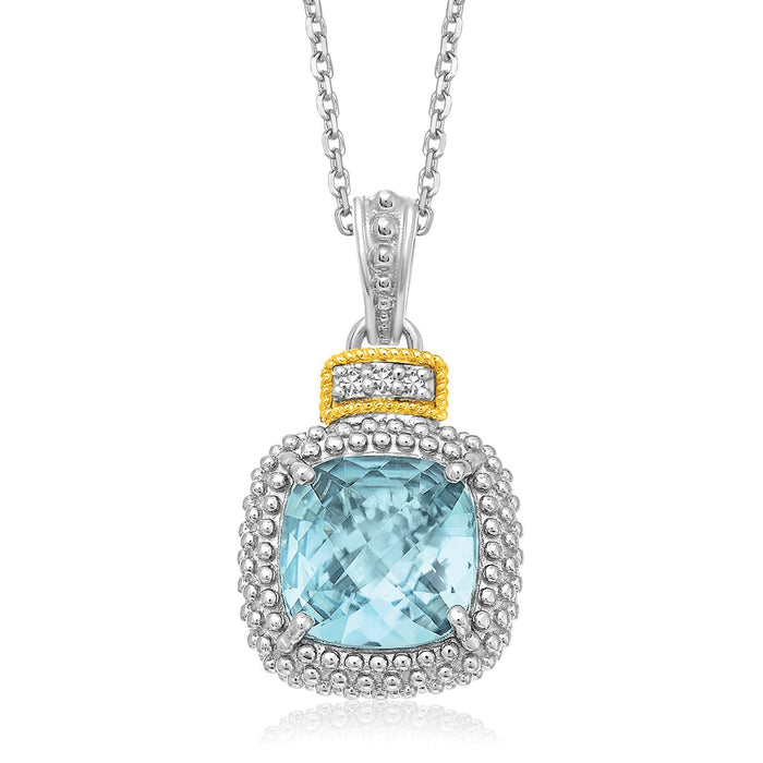 18k Yellow Gold & Sterling Silver Popcorn Sky Blue Topaz and Diamond Pendant by Avera Group