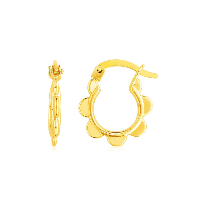 14k Yellow Gold Scalloped Hoop Earrings by Avera Group