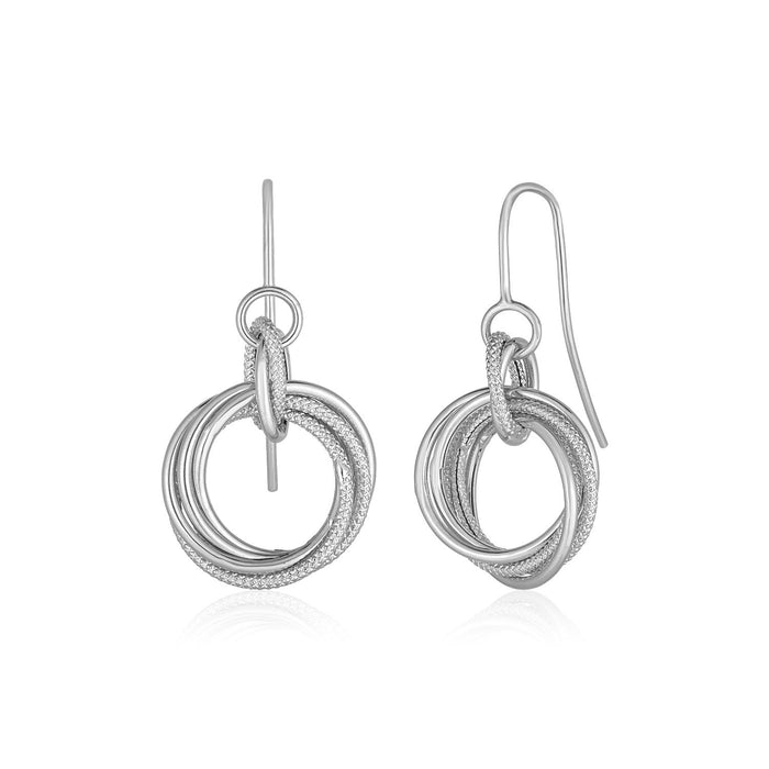 14k White Gold Earrings with Interlocking Circle Dangles by Avera Group