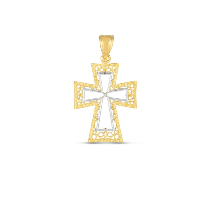14k Two Tone Gold High Polish Diamond Cut Cross Pendant by Avera Group