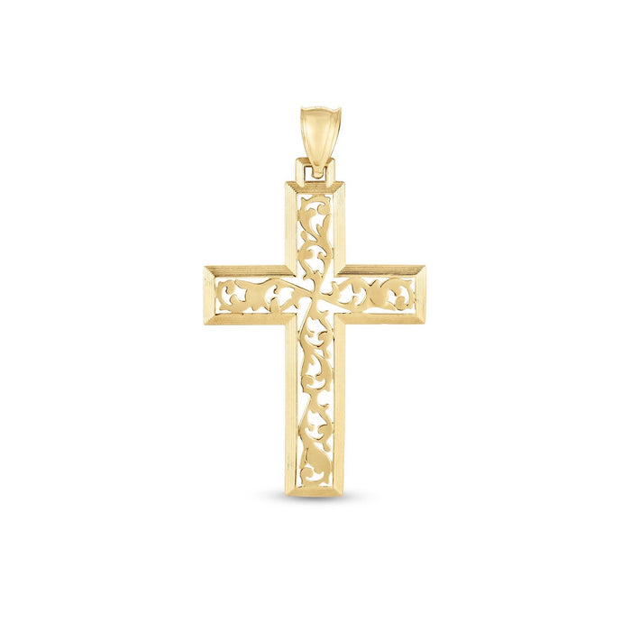 14k Yellow Gold High Polish Vine Cross Pendant by Avera Group