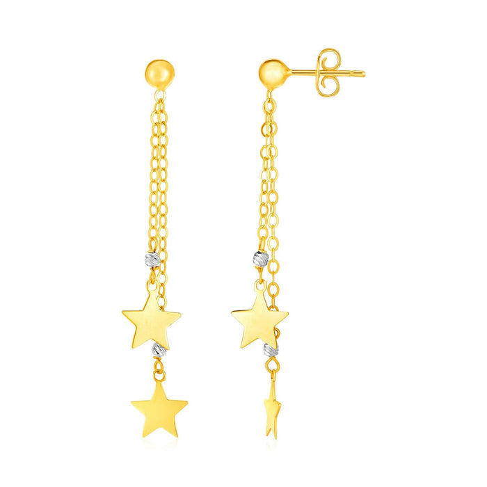 14k Two Tone Gold Drop Earrings with Polished Stars by Avera Group