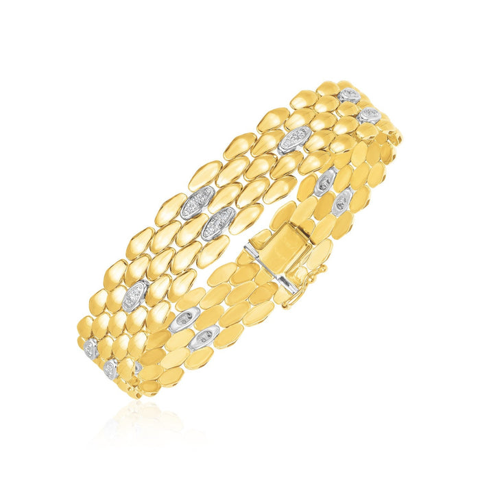 14k Two Tone Gold High Polish Diamond Panther Bracelet (12mm) by Avera Group