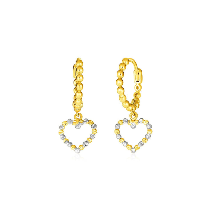 14k Two Tone Gold Beaded Hoop Earrings with Hearts by Avera Group