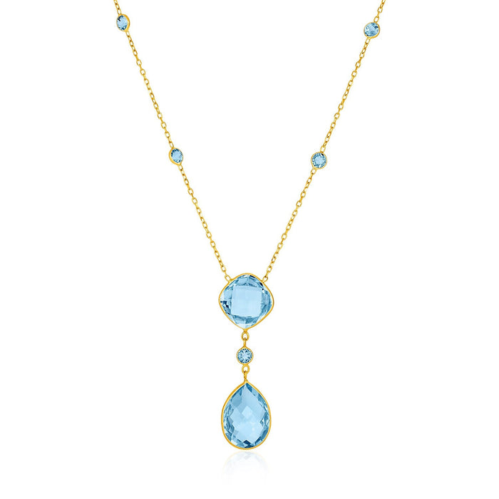 14k Yellow Gold Necklace with Pear-Shaped and Cushion Blue Topaz Briolettes by Avera Group