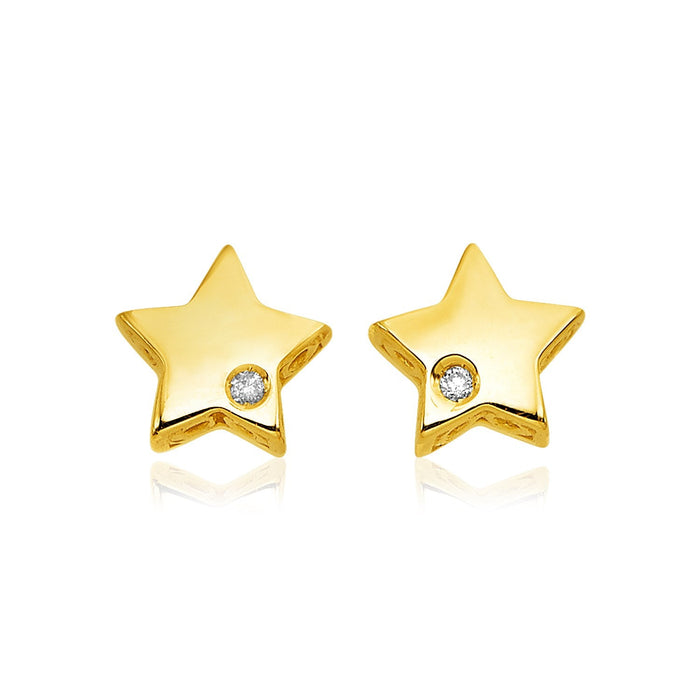 14k Yellow Gold Polished Star Earrings with Diamonds(6.5mm) by Avera Group