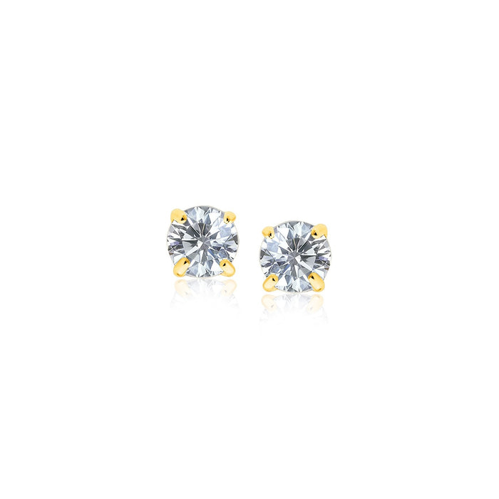 14k Yellow Gold Stud Earrings with White Hue Faceted Cubic Zirconia(3mm) by Avera Group