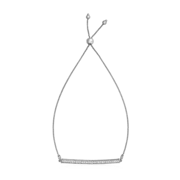 14k White Gold Adjustable Bracelet with Textured Bar by Avera Group