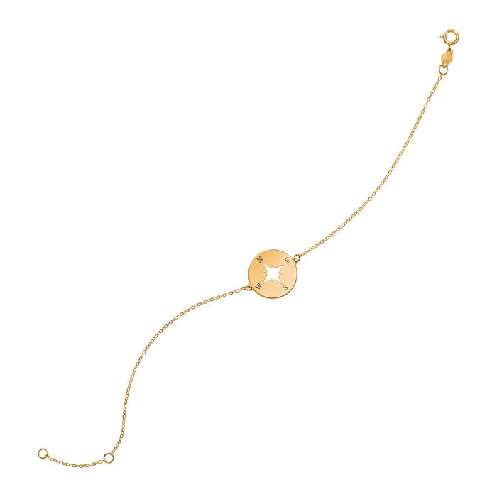 14k Yellow Gold 7 inch Bracelet with Compass (1.00 mm) by Avera Group