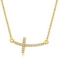 14k Yellow Gold Diamond Accented Curved Cross Necklace (.11cttw) by Avera Group