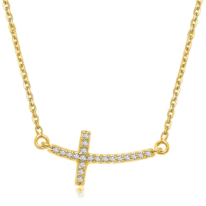 14k Yellow Gold Diamond Accented Curved Cross Necklace (.11cttw) by Avera Group