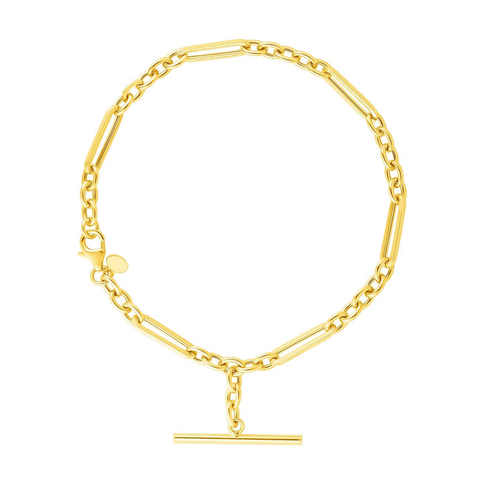 14k Yellow Gold 7 1/5 inch Alternating Oval and Round Chain Bracelet with Toggle by Avera Group