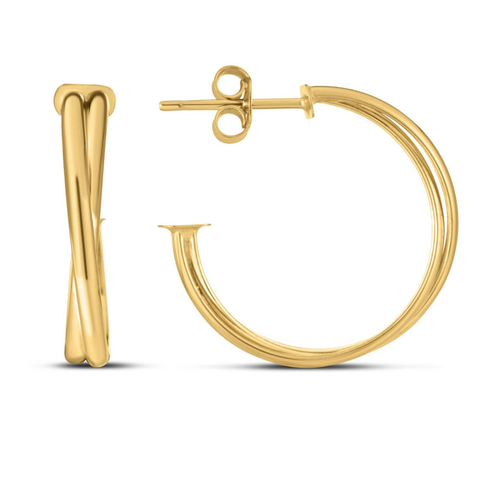 14k Yellow Gold Large Crossover Hoops by Avera Group