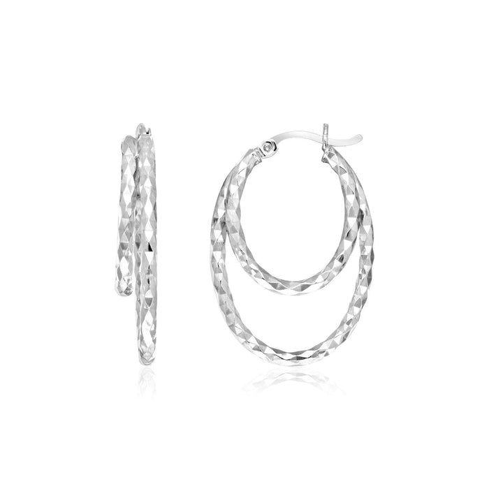 Sterling Silver Double Oval Textured Hoop Earrings by Avera Group