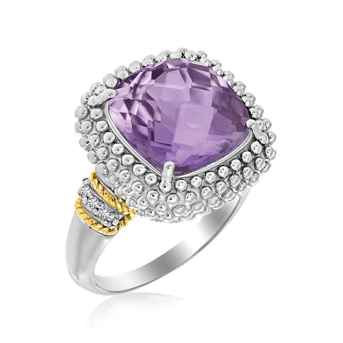 18k Yellow Gold & Sterling Silver Popcorn Ring with Amethyst and Diamond Accents by Avera Group