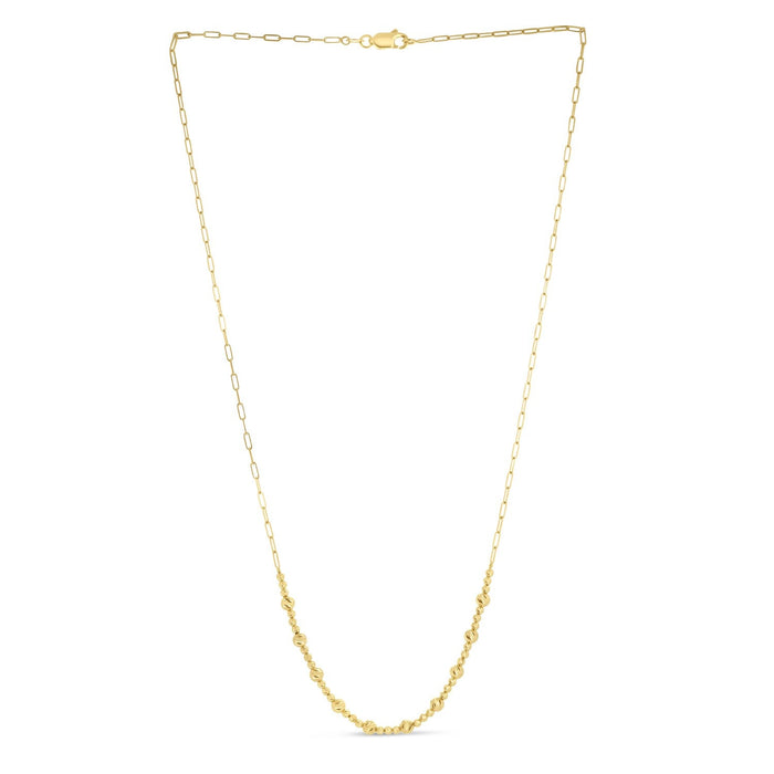 14k Yellow Gold Bead Paperclip Necklace by Avera Group