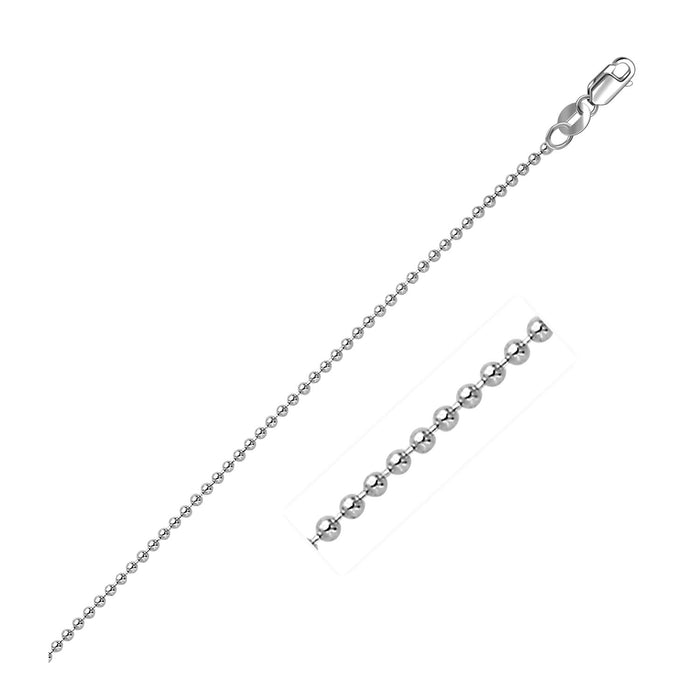 14k White Gold Bead Chain 1.5mm (1.50 mm) by Avera Group