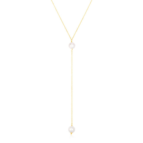 14k Yellow Gold Lariat Necklace with Pearls by Avera Group