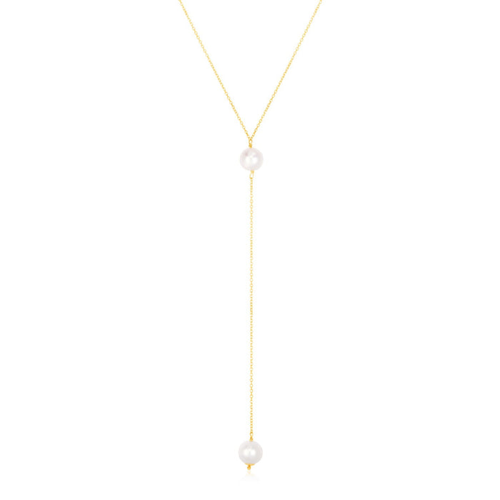 14k Yellow Gold Lariat Necklace with Pearls by Avera Group