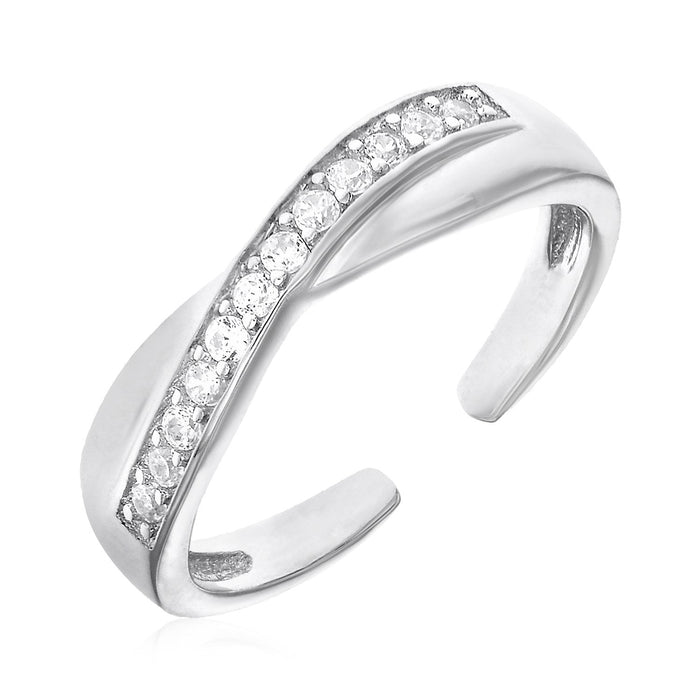 Toe Ring with Crossover Motif in Sterling Silver with Cubic Zirconia by Avera Group