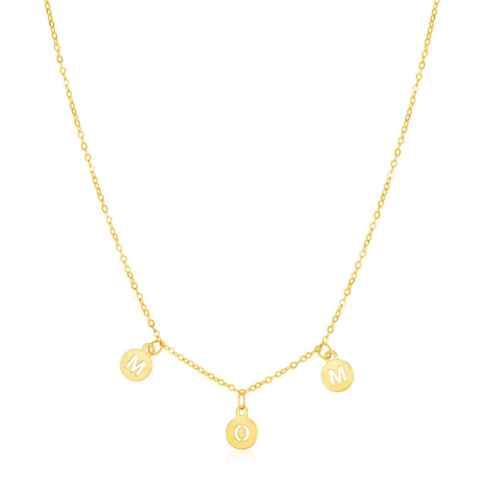 14k Yellow Gold Mom Necklace with Circle Drops by Avera Group