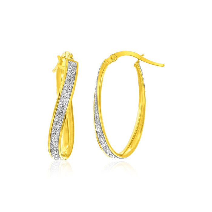 14k Two-Tone Gold Oval Hoop Twist Glittery Earrings by Avera Group