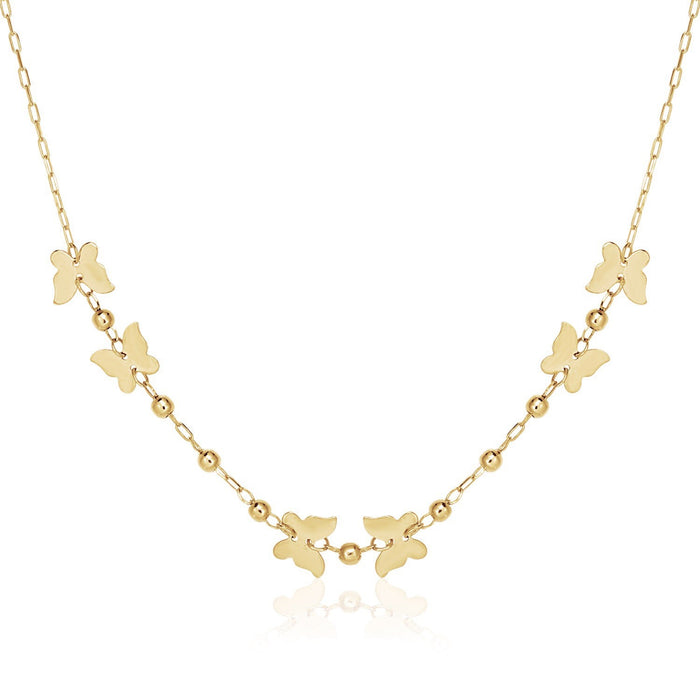 14k Yellow Gold 18 inch Necklace with Polished Butterflies and Beads by Avera Group