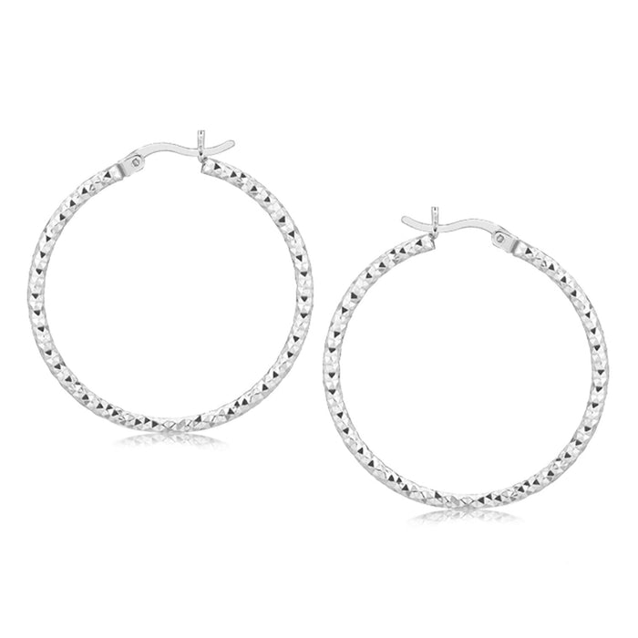 Sterling Silver Rhodium Plated Woven Style Polished Hoop Earrings by Avera Group