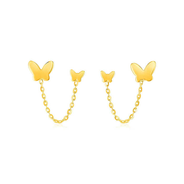 14k Yellow Gold Two Hole Post Earrings with Butterflies by Avera Group