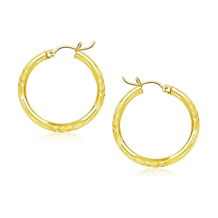 10k Yellow Gold Diamond Cut Hoop Earrings (3x20mm) by Avera Group