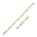 14k Yellow Gold White Pave High Polish Modern Lite Figaro Chain (8.00 mm) by Avera Group