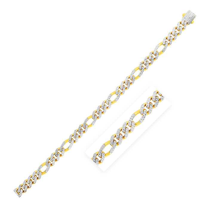 14k Yellow Gold White Pave High Polish Modern Lite Figaro Chain (8.00 mm) by Avera Group