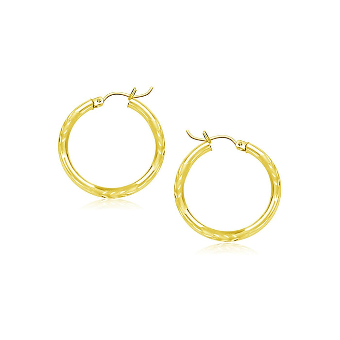 10k Yellow Gold Diamond Cut Hoop Earrings (15mm) by Avera Group