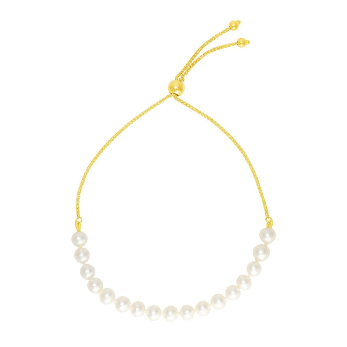 14k Yellow Gold Adjustable Friendship Bracelet with Pearls by Avera Group