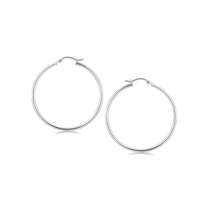 Sterling Silver Rhodium Plated Thin Large Polished Hoop Earrings (2x40mm) by Avera Group