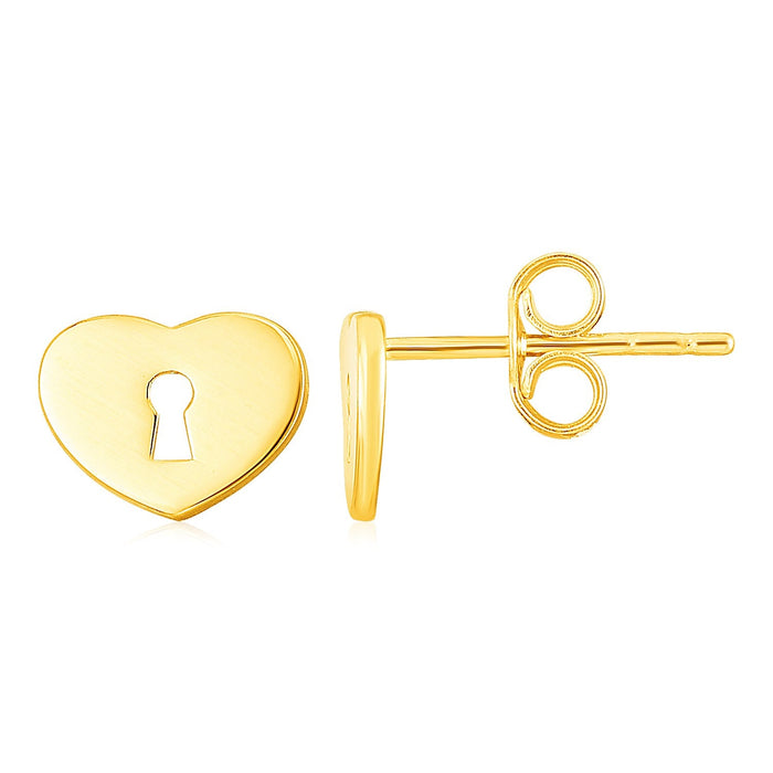 14k Yellow Gold Heart Padlock Stud Earrings by Avera Group