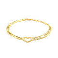 14k Yellow Gold 7 inch Figaro Chain Bracelet with Heart by Avera Group
