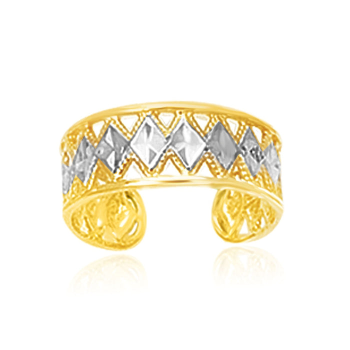 14k Two-Tone Gold Cuff Type Cut-Out Toe Ring with Diamond Design by Avera Group