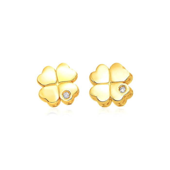 14k Yellow Gold Polished Four Leaf Clover Earrings with Diamonds(7mm) by Avera Group
