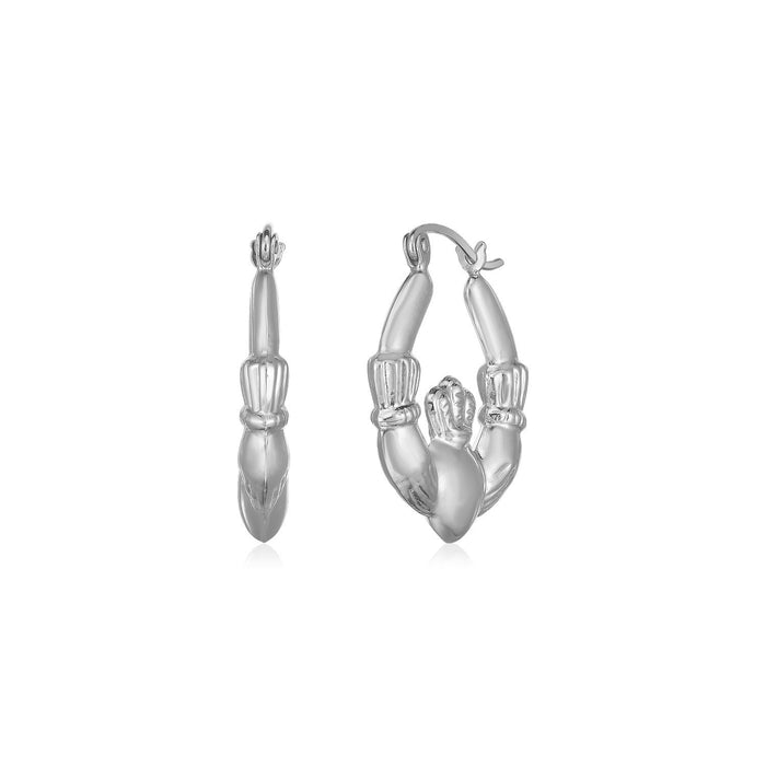 14K White Gold Claddagh Symbol Hoop Earrings by Avera Group