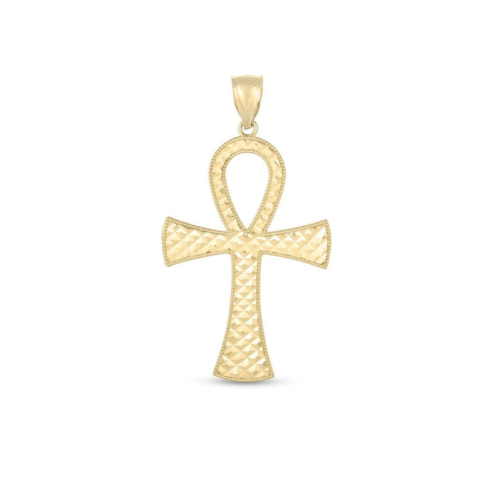 14k Yellow Gold High Polish Textured Ankh Pendant by Avera Group