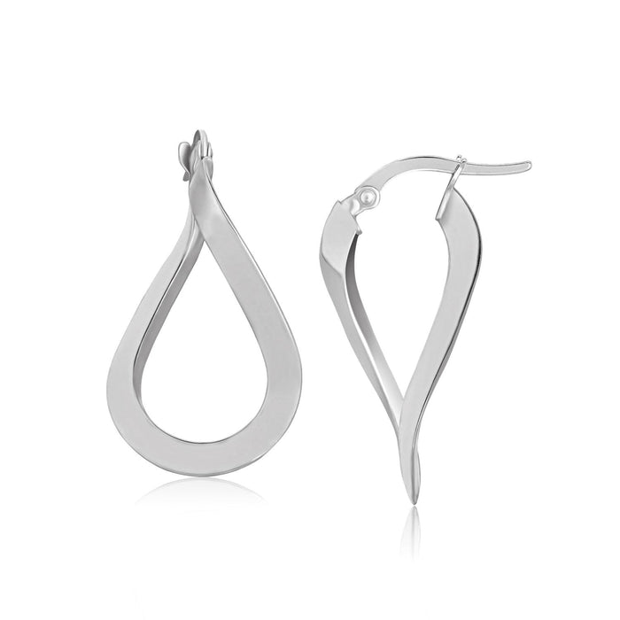 14k White Gold Twisted Freeform Hoop Earrings by Avera Group