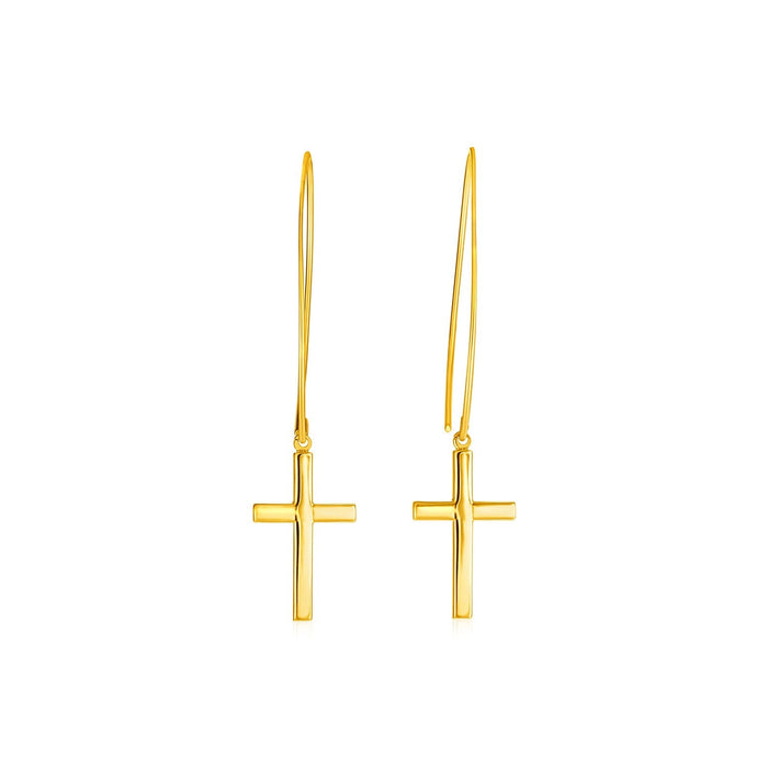 14k Yellow Gold Dangle Cross Earrings by Avera Group