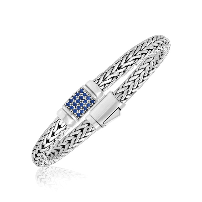Sterling Silver Weave Motif Bracelet with Blue Sapphire Embellishments (7.00 mm) by Avera Group