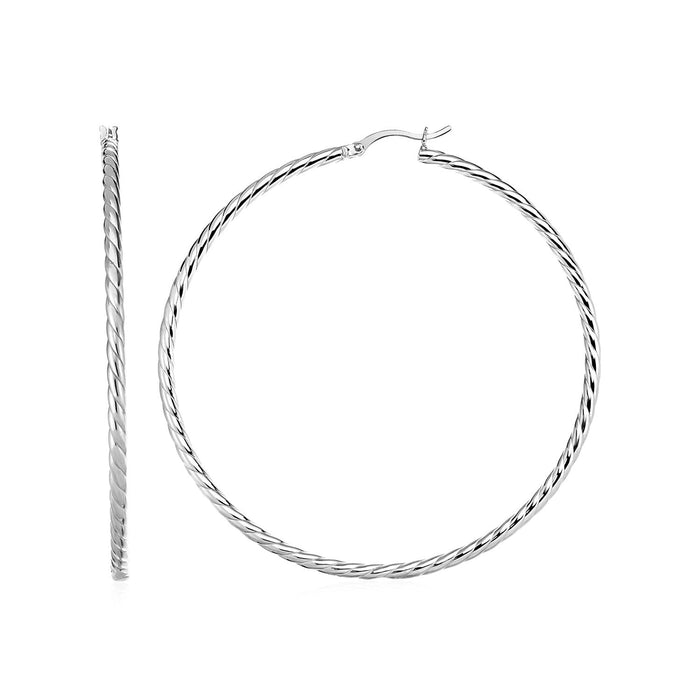 Hoop Earrings with Twist Texture in Sterling Silver(50mm) by Avera Group